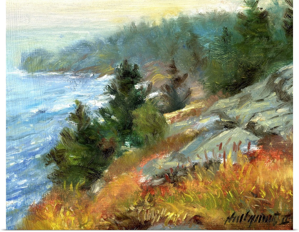 Contemporary painting of an idyllic coastal scene.