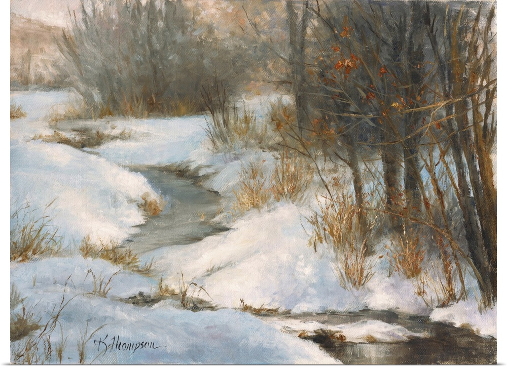Contemporary painting of an idyllic scene in winter.