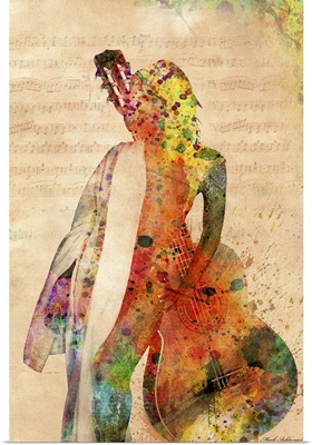 Woman with Guitar - watercolor