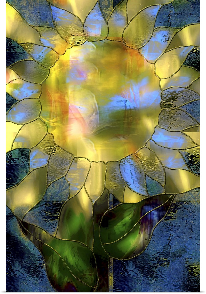Yellow Sunflower, stained glass effect