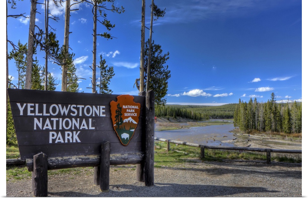 A photograph of the Yellowstone National  Park sign in Wyoming.