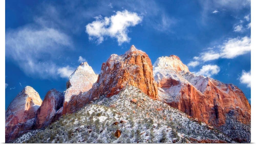 Photograph of a mountainous rock formation Zion National Park in Utah.
