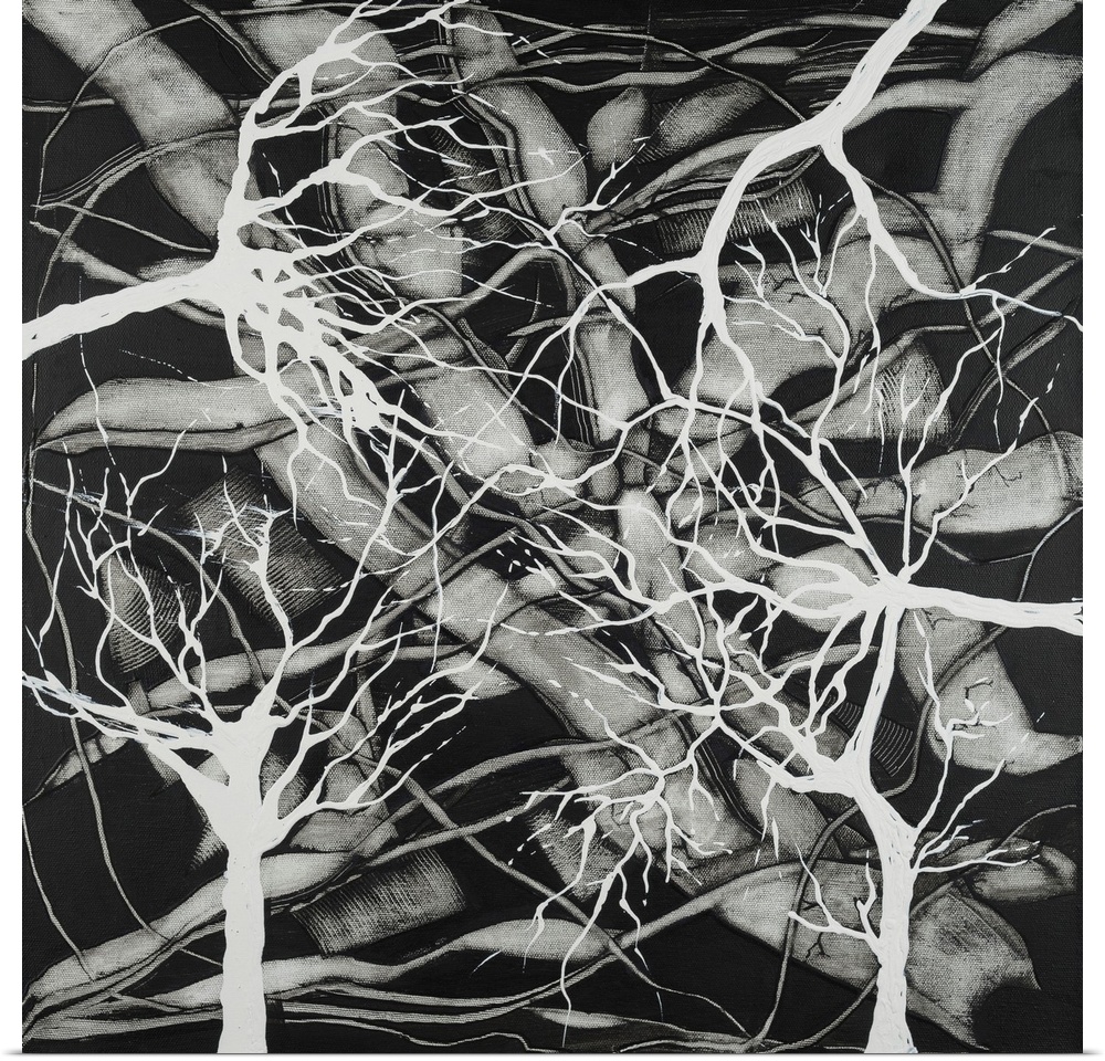 Painting on canvas of natural form in black and white.