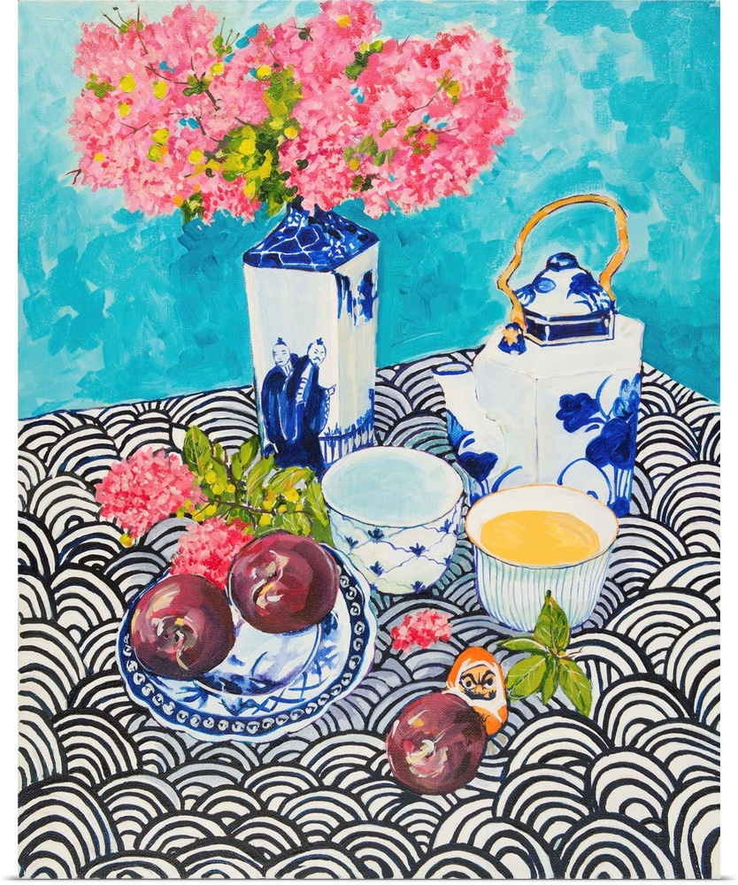 Inspired again to paint blue and white porcelain with lovely crepe myrtle flowers.