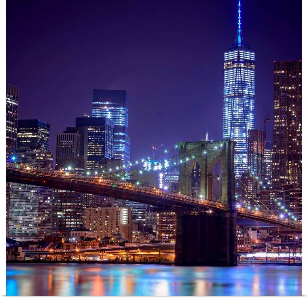 Brooklyn Bridge And Freedom Tower At Night