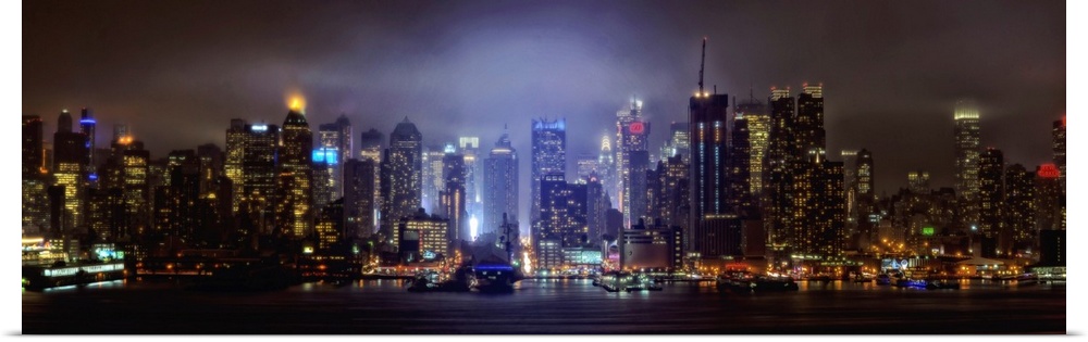 Foggy Manhattan Panoramic View At Night
