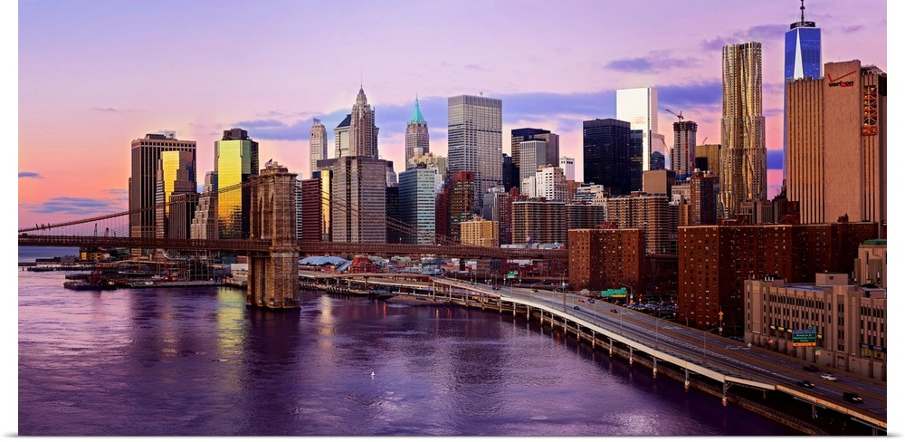 Lower Manhattan And Brooklyn Bridge Panoramic View