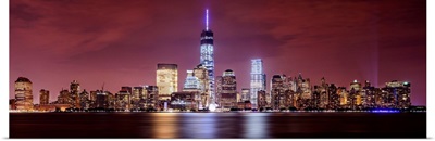 Lower Manhattan Panoramic View From New Jersey At Night