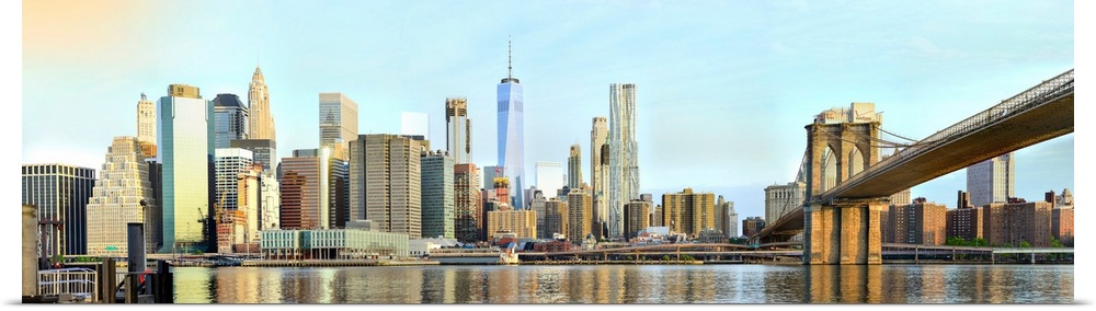 Lower Manhattan Panoramic View With Brooklyn Bridge