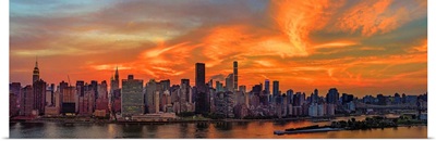 Manhattan Panoramic View On East River At Sunset