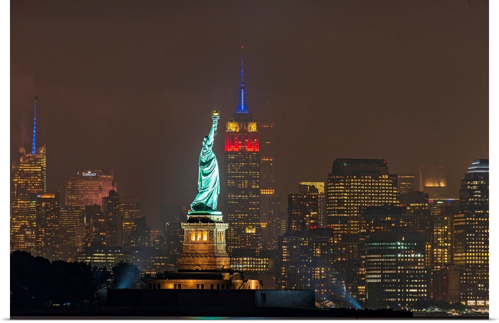 Statue Of Liberty And Empire State Buillding At Night