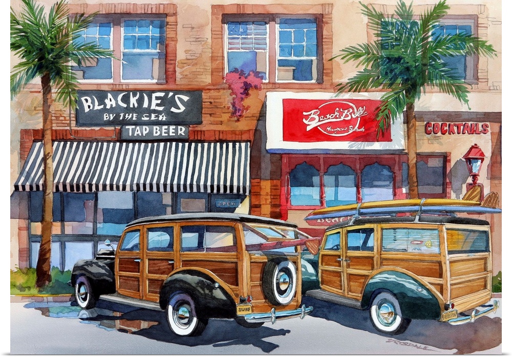Watercolor painting of Blackies, located across from the pier in Newport Beach California, has been a popular watering hol...