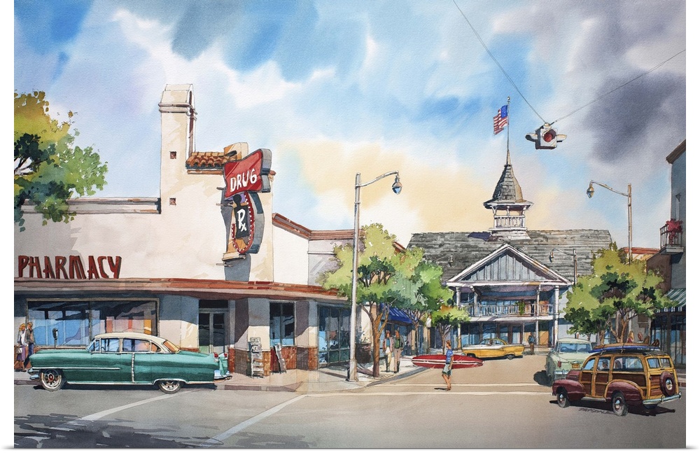 Watercolor painting of the Balboa Pavilion in Newport Beach, CA.