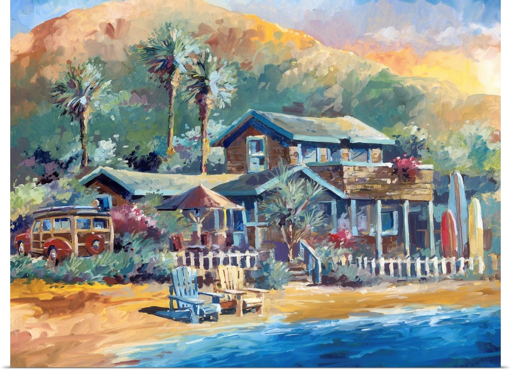 Painting inspired by the bungalow filmed in the movie Beaches, located at Crystal Cove in Laguna Beach.