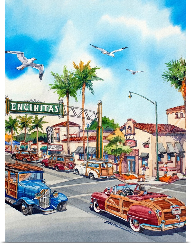 This original watercolor was created for the 35th anniversary woodie show in Encinitas, California.  Wavecreast is held an...
