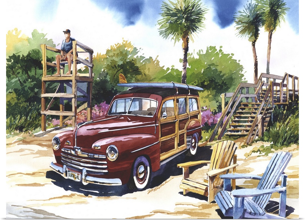 1948 Ford Woodie on Shepard Park, Cocoa Beach, Florida.