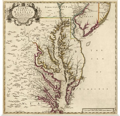 A New Map of Virginia, Maryland, And Parts of Pennsylvania and New Jersey, 1719