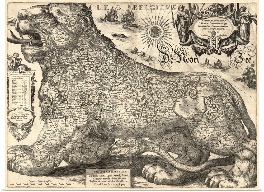 Map of Belgium and the Netherlands shown as a lion.