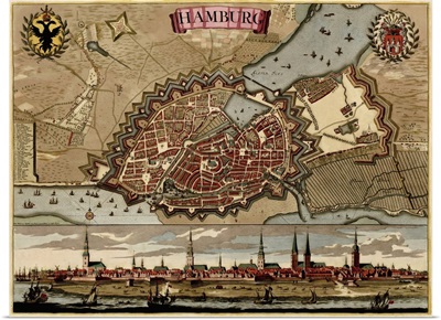 Antique Map of Hamburg, ca. 1702