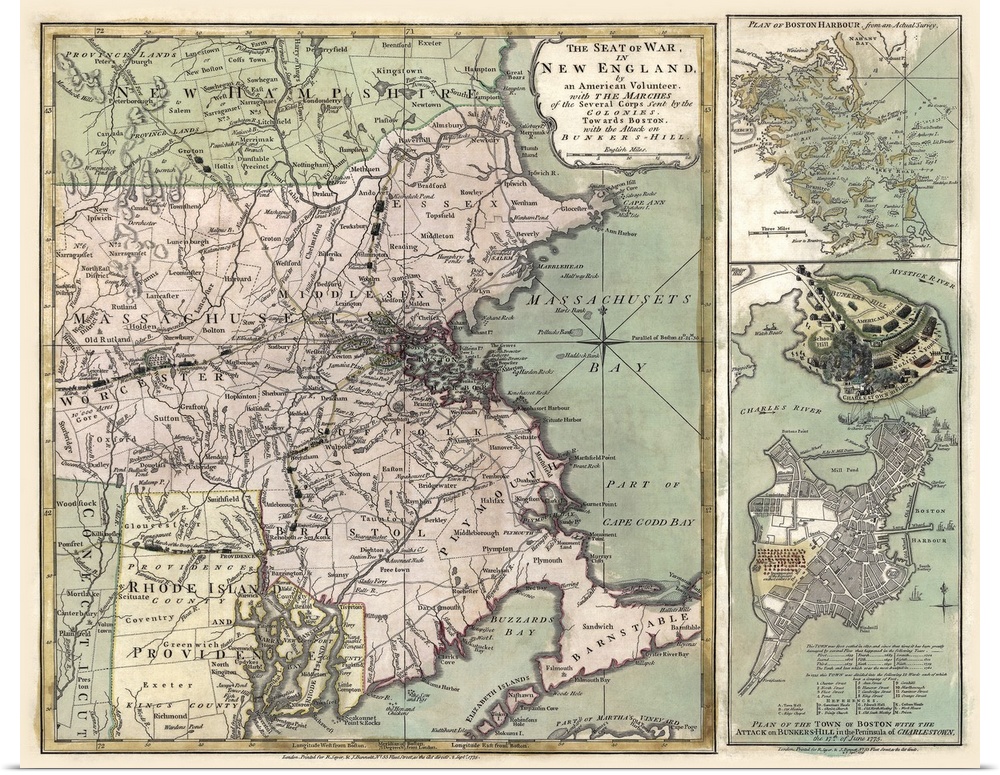 Detailing events in the American Revolutionary War in 1775, this map shows troops from Rhode Island, Connecticut, and New ...
