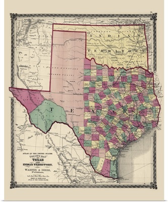 Antique Map of Oklahoma and Texas, 1875