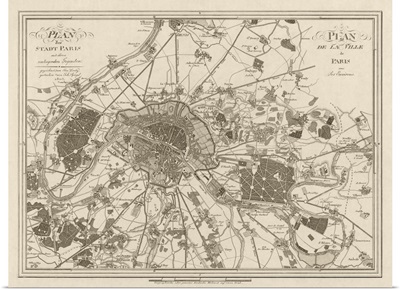 Antique Map of Paris, 1805