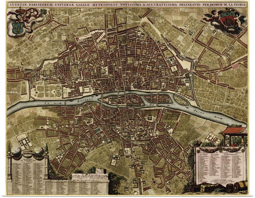 An overhead map of the city with landmarks and roads labeled; a legend below lists buildings and locations in the map.