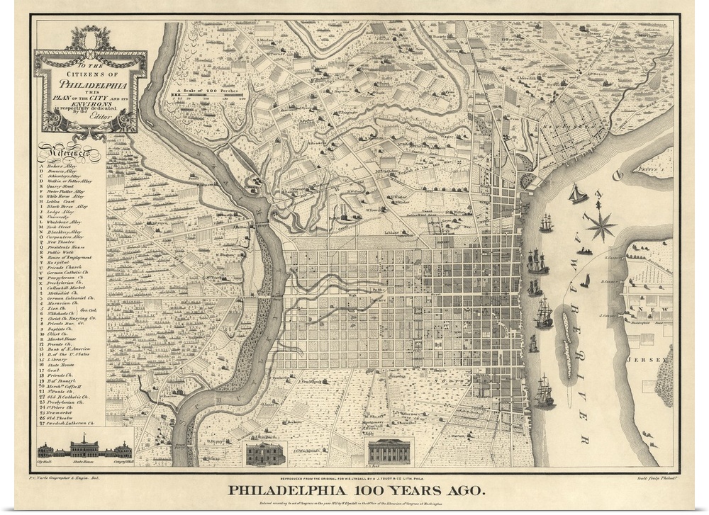 Made in 1875, this map shows Philadelphia as it appeared in 1775. An index to points of interest is included along the lef...