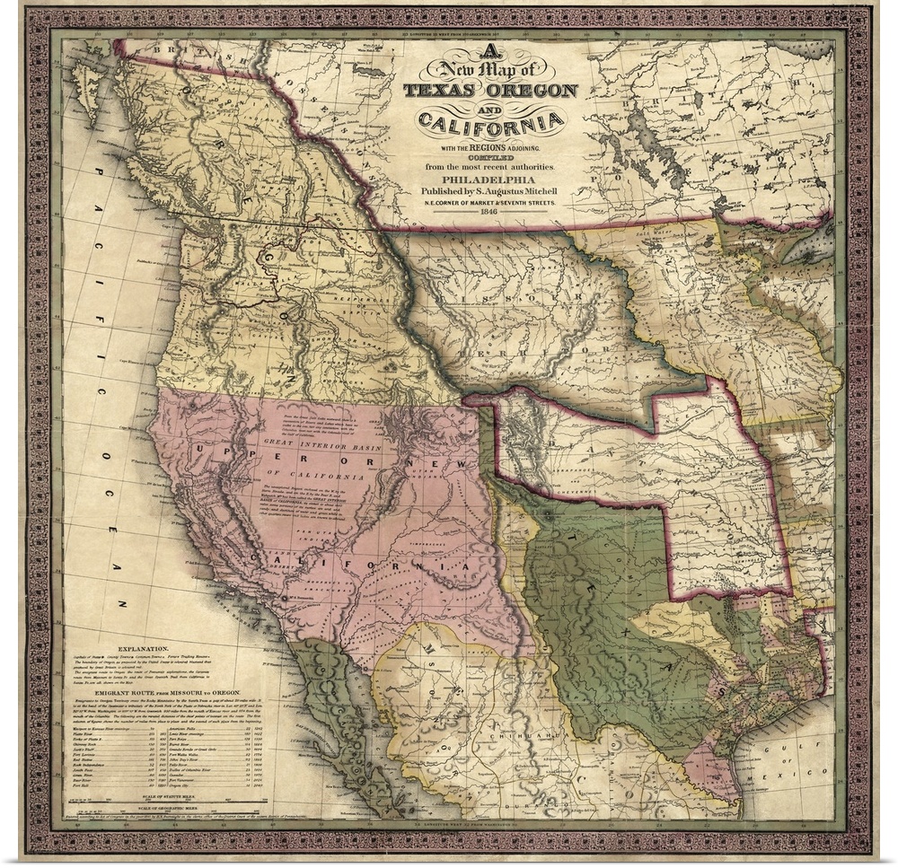 Giant, vertical, antique map of the western US, from 1846,  that shows the political geography of the west on the eve of t...