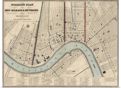 Norman's Plan of New Orleans and Environs, 1845, 1845