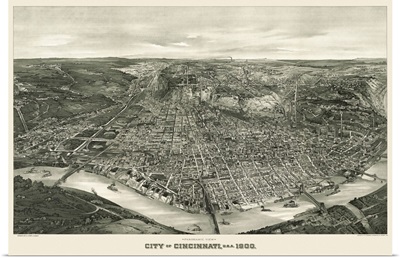 Vintage Birds Eye View Map of Cincinnati, Ohio
