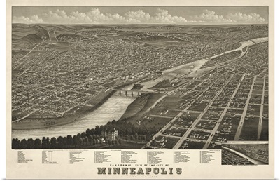 Vintage Birds Eye View Map of Minneapolis, Minnesota