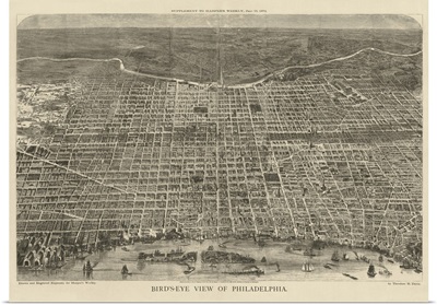Vintage Birds Eye View Map of Philadelphia