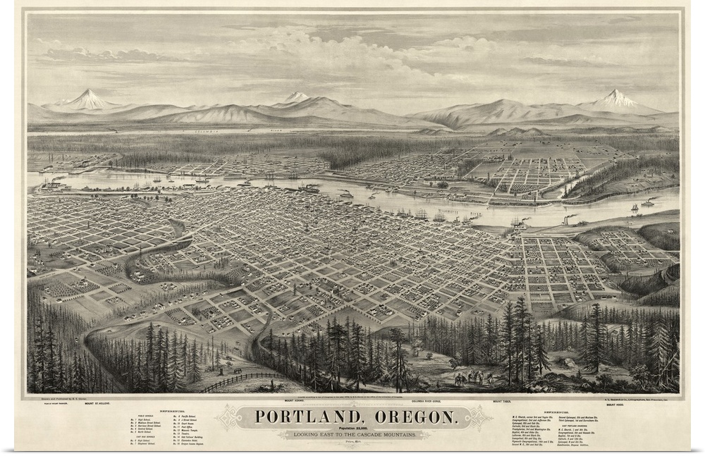 This large piece is an antique map of the city of Portland in Oregon.