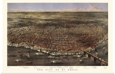 Vintage Birds Eye View Map of Saint Louis, Missouri