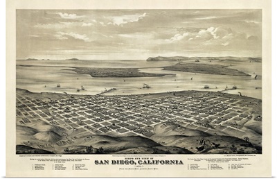 Vintage Birds Eye View Map of San Diego, California