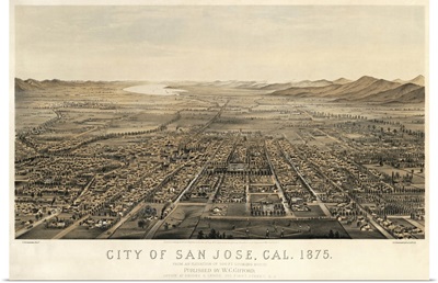 Vintage Birds Eye View Map of San Jose, California