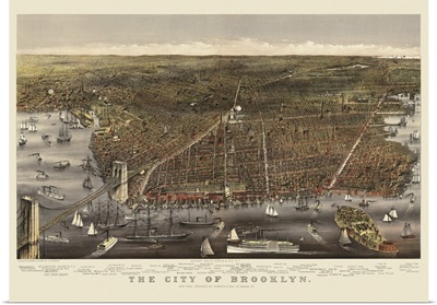 Vintage Birds Eye View Map of the City of Brooklyn