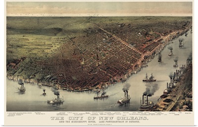 Vintage Birds Eye View Map of the City of New Orleans
