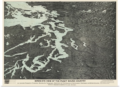Vintage Birds-Eye View Map of the Puget Sound Country