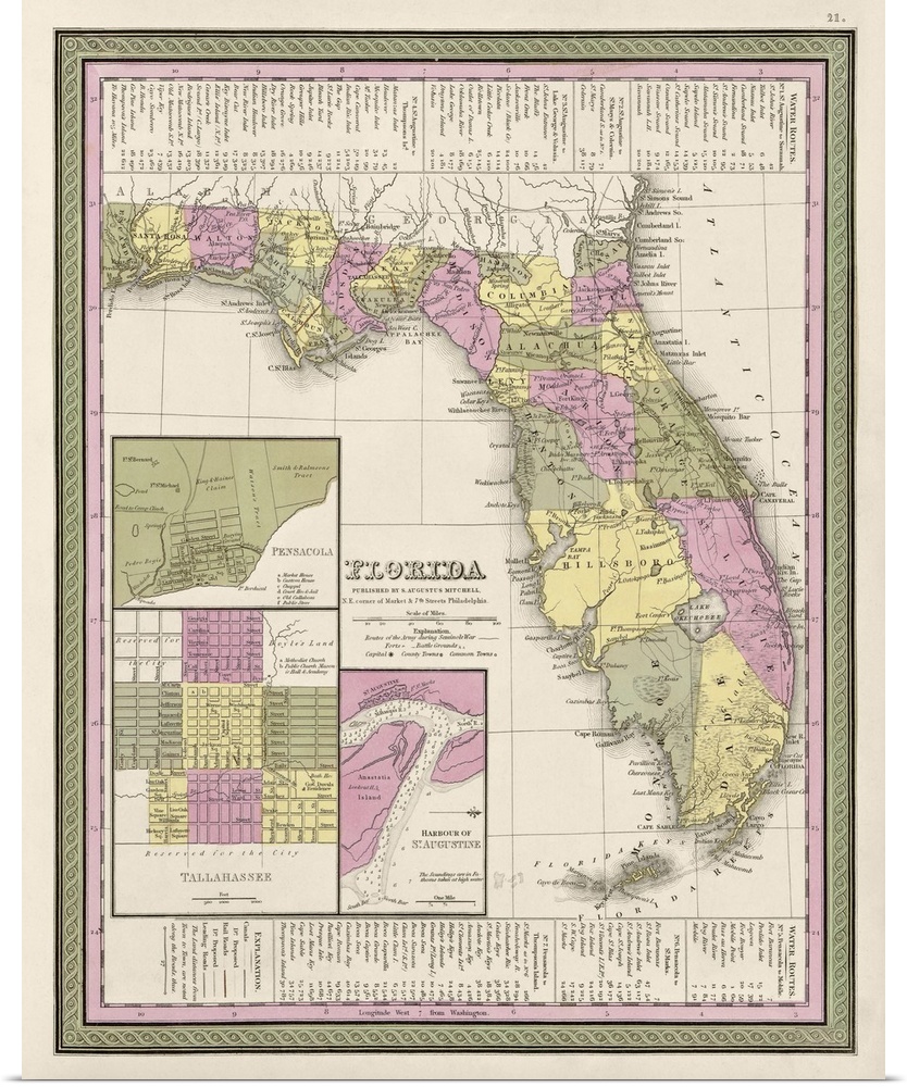 This large piece is an antique map of the state of Florida.