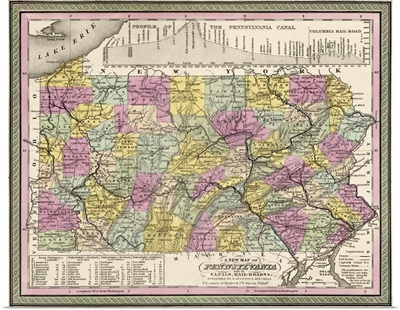 Vintage Map of Pennsylvania with its Canals, Rail-roads, etc