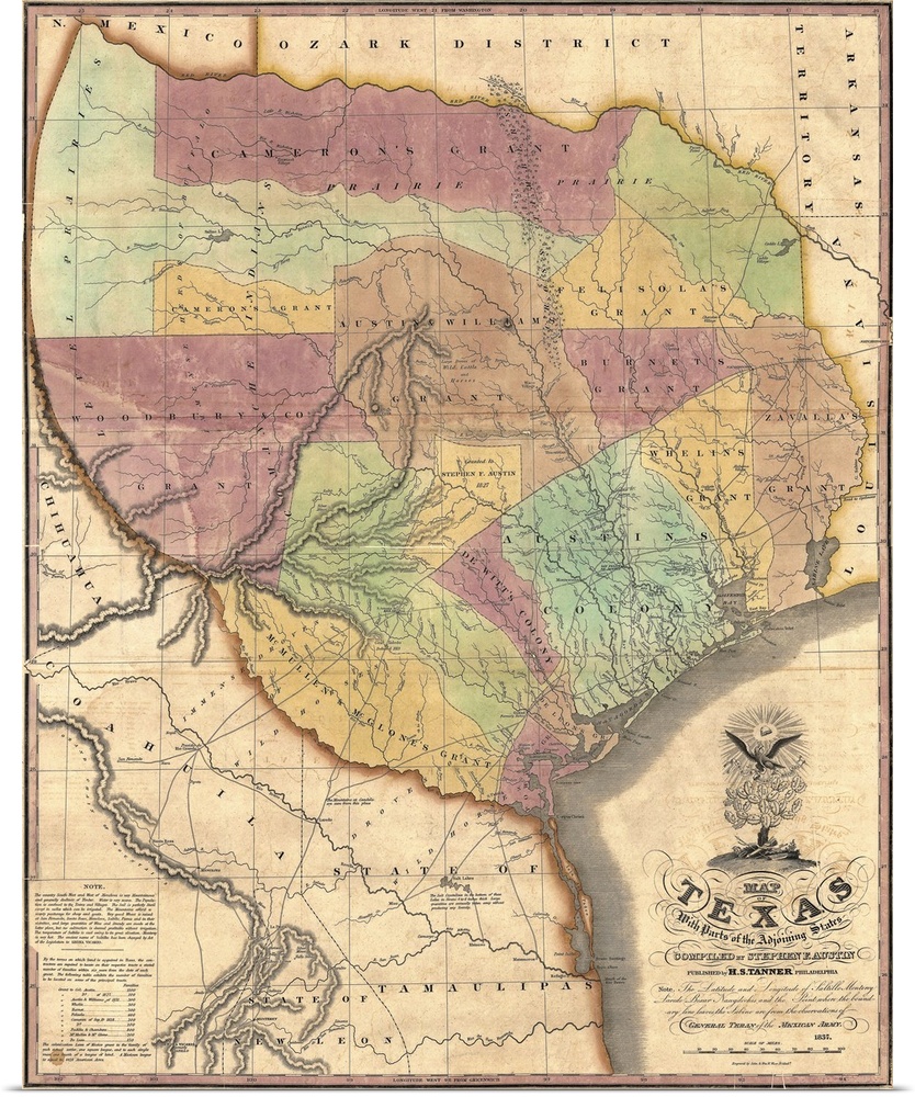 This is a very old antique map of the Lone Star state in its very early history showing different regions and territories ...