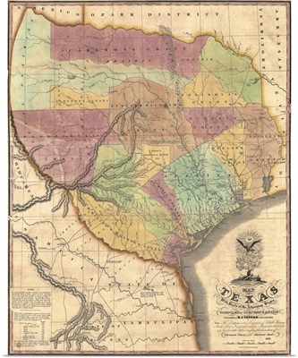 Vintage Map of Texas with Parts of the Adjoining States