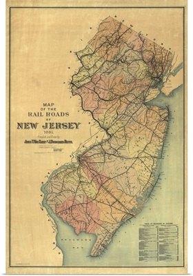 Vintage Map of the Rail Roads of New Jersey