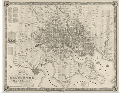 Vintage Map Plan of the City of Baltimore, Maryland