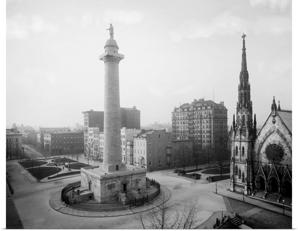Vintage photograph of Washington Monument, Baltimore, Maryland