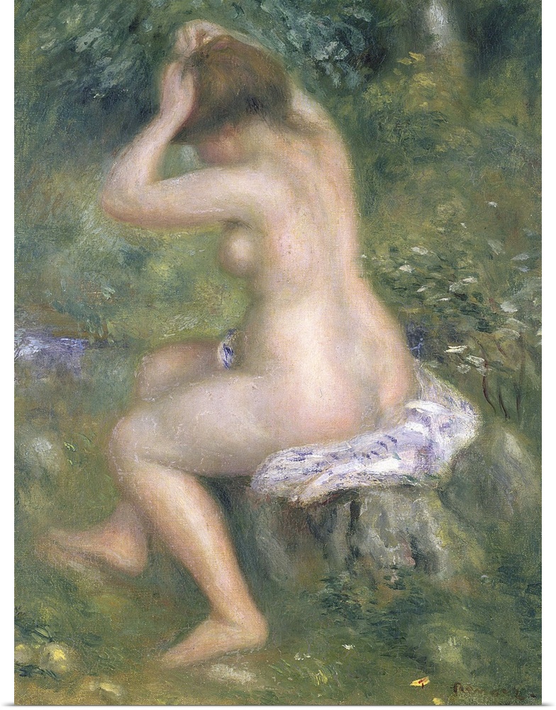 BAL6276 A Bather, c.1885-90 (oil on canvas)  by Renoir, Pierre Auguste (1841-1919); 39.4x29.2 cm; National Gallery, London...