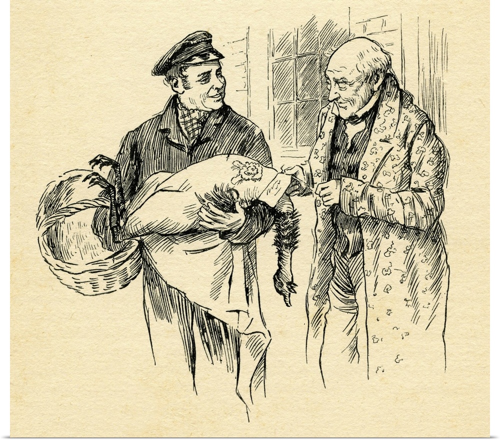 A Christmas Carol' by Charles Dickens. Caption reads: Turkey is delivered on Christmas Day from Mr Scrooge. Originally Pub...
