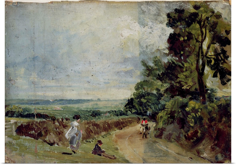 A Country road with trees and figures; by Constable, John (1776-1837); Victoria